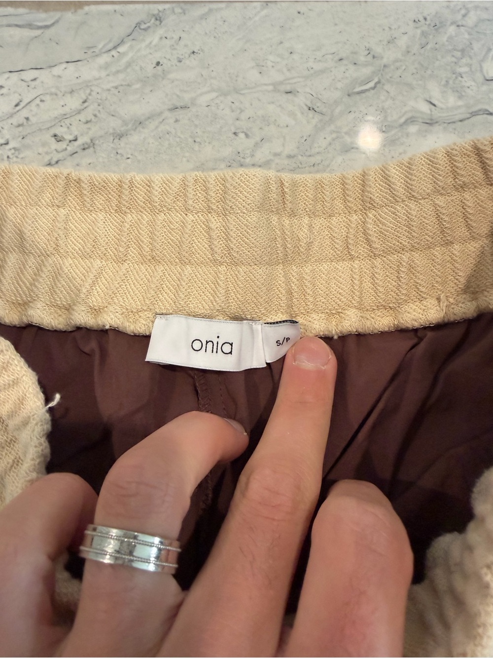 Onia Brown Joggers with Cream Elastic Waistband - Picture 3 of 4